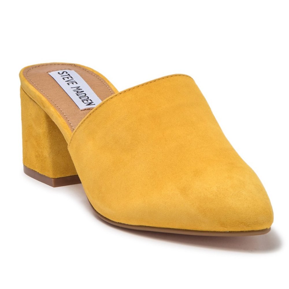 STEVE MADDEN YELLOW SUEDE MULE Bishop Block Heel